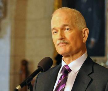 NDP leader Jack Layton said his health is improving and he will be off the crutch soon during questions from reporters outside the House of Commons on Friday. (Matthew Little/The Epoch Times) NDP leader Jack Layton said his health is improving and he will be off the crutch soon during questions from reporters outside the House of Commons on Friday. (Matthew Little/The Epoch Times)