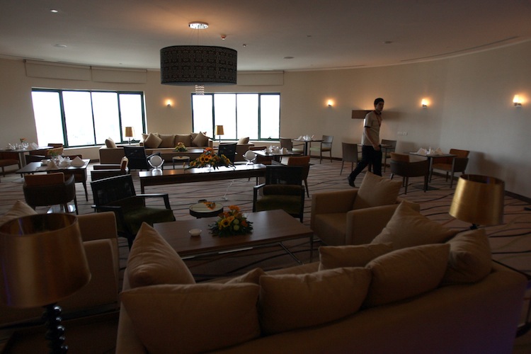 A view of the sixth-floor executive lounge looks out on a panorama view at the newly opened first five-star Moevenpick hotel in the West Bank Palestinian city of Ramallah, on October 30, 2010. (Abbas Momani/AFP/Getty Images)