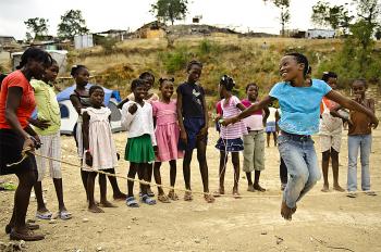 YOUNG VICTIMS: Young girls are jumping the rope in Terrain Acra Camp, Port-au-Prince. Women and adolescent girls are a regular target of sexual violence in the camps of earthquake-devastated Haiti. (Courtesy Miguel Samper/American Refugee Committee) YOUNG VICTIMS: Young girls are jumping the rope in Terrain Acra Camp, Port-au-Prince. Women and adolescent girls are a regular target of sexual violence in the camps of earthquake-devastated Haiti. (Courtesy Miguel Samper/American Refugee Committee)