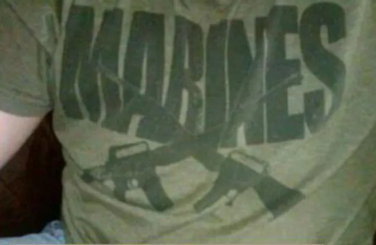 Marines T-Shirt: A screenshot taken of a Fox News broadcast showing the t-shirt that earned a boy at Genoa-Kingston Middle School in Illinois a threat of suspension. (The Epoch Times)