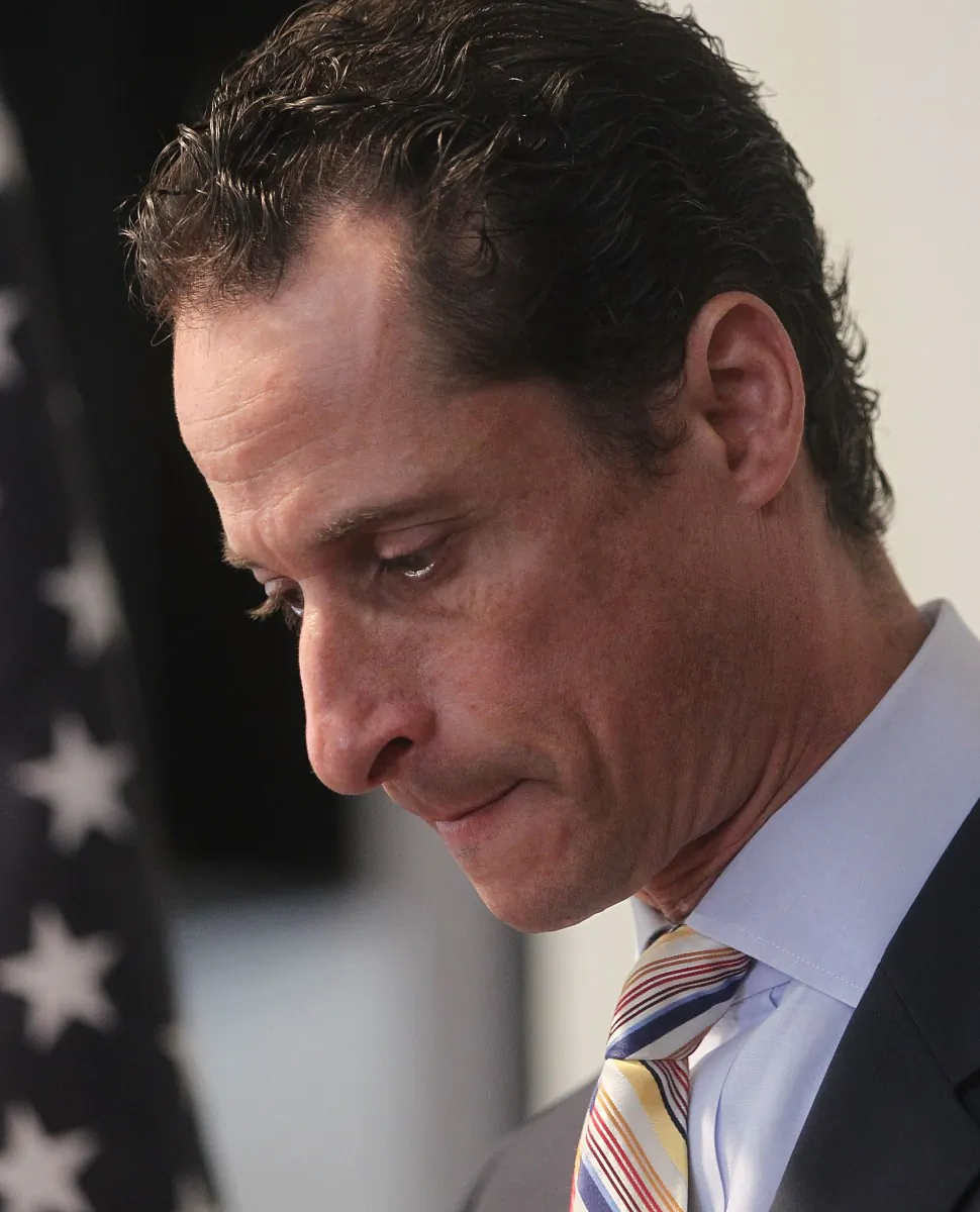 Rep. Anthony Weiner hangs his head after stepping down from his position on June 16 following a texting scandal. (Mario Tama/Getty Images)
