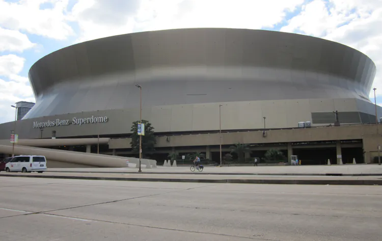 New Orleans - The Superdome new marketing sponsorship name "Mercedes Benz Superdome" just put on the sides of the buidling. (Creative Commons)