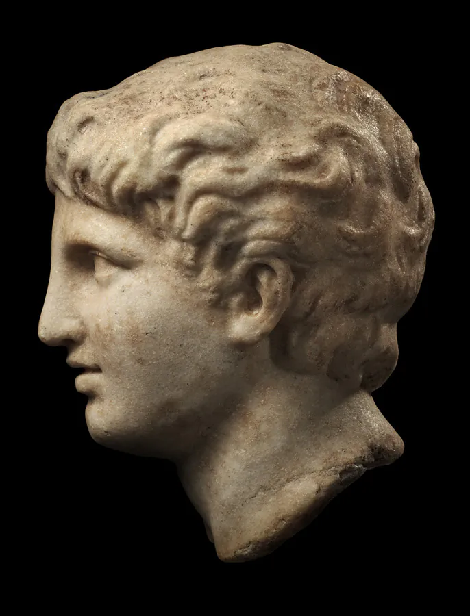 Ancient Greek head of a young man, profile. (Merrin Gallery)