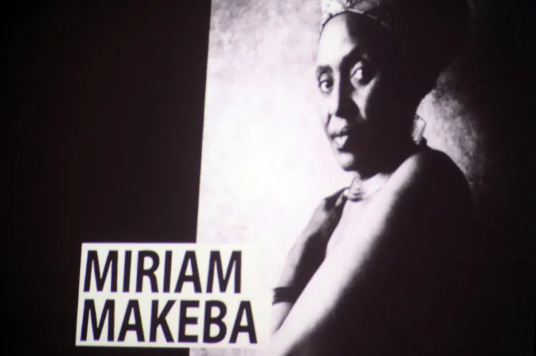 A 1960’s photo of South African anti-apartheid activist and singer Miriam Makeba on display at the MTV Africa Music Awards ceremony in Lagos, Nigeria in 2010.(Pius Utomi Ekpei/AFP/Getty Images)