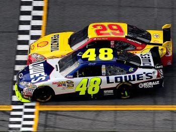 RACE TO THE CHASE: Jimmie Johnson, in the #48 Lowe's Chevrolet beats Kevin Harvick in the #29 Shell/Pennzoil Chevrolet, to win the NASCAR Sprint Cup Series Gatorade Duel, Feb. 11. These two should be the top contenders for the 2010 championship. (Sam Greenwood/Getty Images for NASCAR) RACE TO THE CHASE: Jimmie Johnson, in the #48 Lowe's Chevrolet beats Kevin Harvick in the #29 Shell/Pennzoil Chevrolet, to win the NASCAR Sprint Cup Series Gatorade Duel, Feb. 11. These two should be the top contenders for the 2010 championship. (Sam Greenwood/Getty Images for NASCAR)