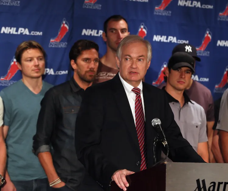 NHL commissioner Gary Bettman speaks to media on Sept. 13 in New York City. The gap between the NHL and the NHLPA remains unresolved. (Bruce Bennett/Getty Images)