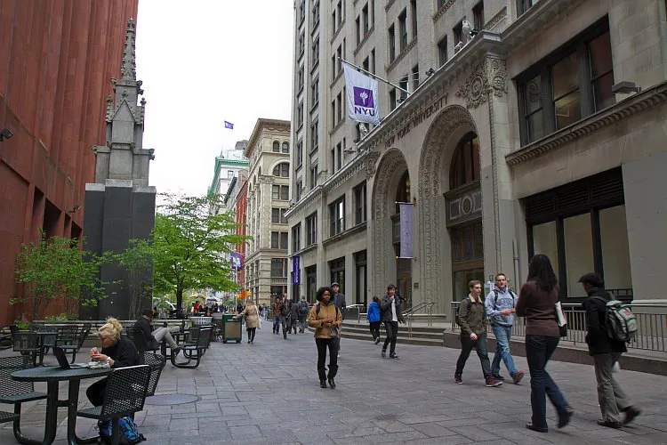 A view of the NYU campus on the southeast side of Washington Square park at the Henry Kaufman Management Center building. (Benjamin Chasteen/The Epoch Times)