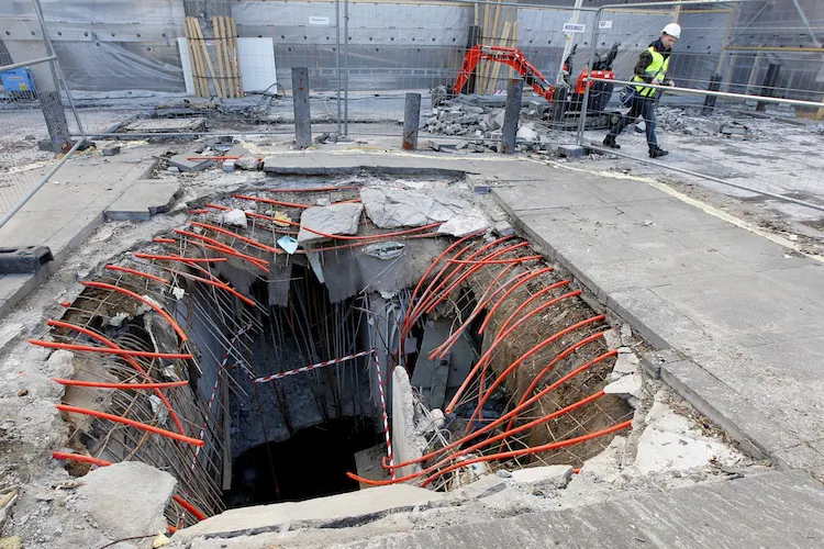 The crater created by the bomb placed by Anders Behring Breivik outside the government offices in Oslo, Norway on July 22. On the fourth day of his trial, Breivik said he originally planned three bombs. (Heiko Junge/AFP/Getty Images)