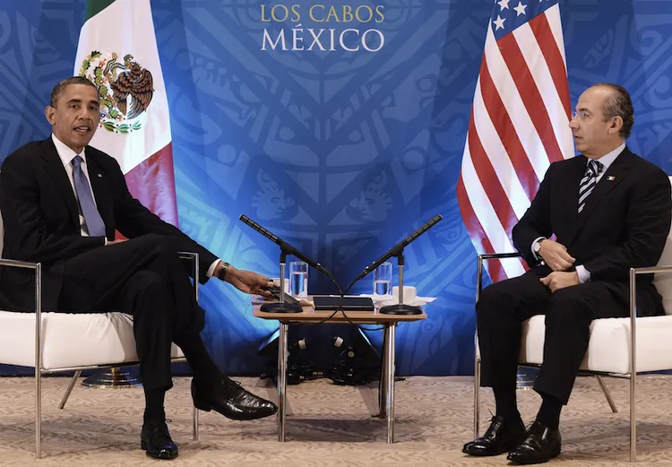 U.S. President Barack Obama speaks as Mexican President Felipe Calderon looks on following their bilateral meeting on the sideline of the G20 summit in Los Cabos, Mexico, on June 18. (Jewel Samad/AFP/GettyImages)