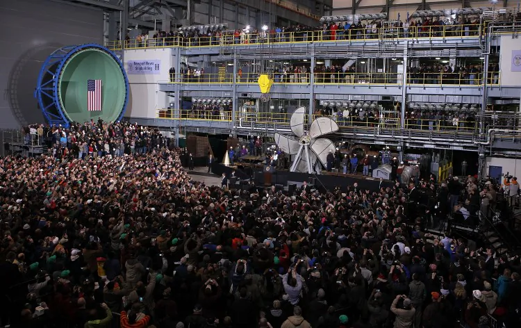 Barack Obama, U.S. president, speaks about the sequester and its impacts, during a visit to Newport News Shipbuilding February 26, 2013 in Newport News, Virginia. (Alex Wong/Getty Images)