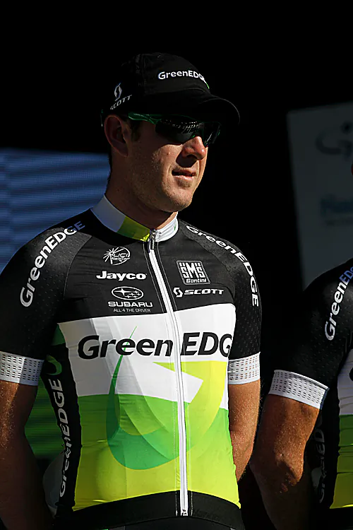 Australian cyclist Matt Goss looks on before the start of the Down Under Classic in Adelaide on January 15, 2012. Goss led his GreenEdge team to a win in the Tirreno-Adriatico Team Time Trial, March 7. (Mark Gunter/AFP/Getty Images)