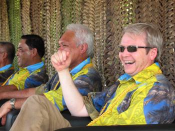 Australian Prime Minister Kevin Rudd at the opening of the Pacific Islands Forum summit in Niue, a tiny Pacific island state of 1,500 people in Aug. 2008. Cook Islands Prime Minister Jim Marurai is in the center. (David Brooks/AFP/Getty Images) Australian Prime Minister Kevin Rudd at the opening of the Pacific Islands Forum summit in Niue, a tiny Pacific island state of 1,500 people in Aug. 2008. Cook Islands Prime Minister Jim Marurai is in the center. (David Brooks/AFP/Getty Images)
