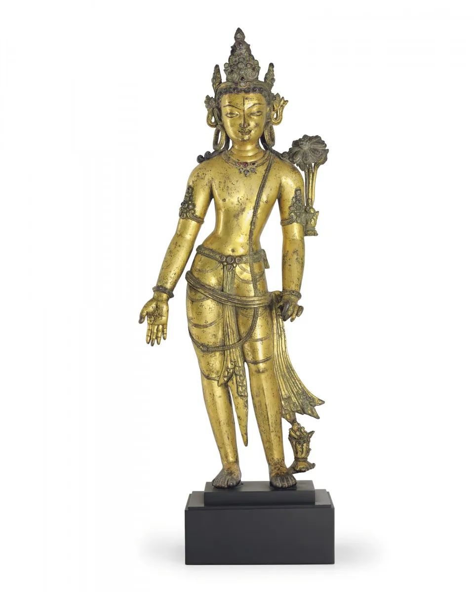 An important gilt bronze figure of Padmapani Nepal, 13th century. Presale estimate $250,000 to $350,000; sold for $2,490,500. (Courtesy of Christie’s)