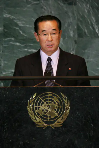 Pak Kil Yon, North Korea's Vice-Minister of Foreign Affairs, speaks at the United Nations General Assembly. (Photo by Michael Nagle/Getty Images)