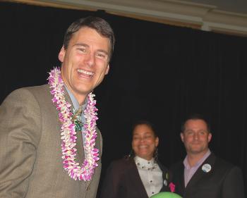 VICTORY: Newly elected Mayor of Vancouver Gregor Robertson beams after defeating the NPA's Peter Ladner on Saturday, November 15. (Fany Qiu/Epoch Times) VICTORY: Newly elected Mayor of Vancouver Gregor Robertson beams after defeating the NPA's Peter Ladner on Saturday, November 15. (Fany Qiu/Epoch Times)