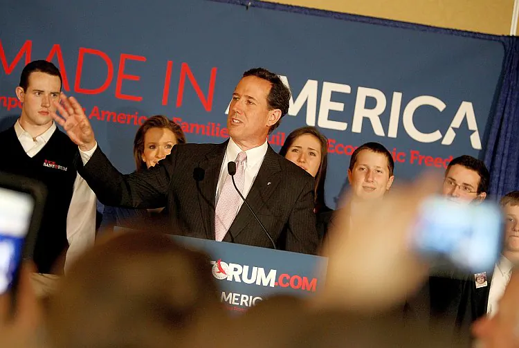 Republican presidential candidate, former U.S. Sen. Rick Santorum addresses supporters after winning the both Alabama and Mississippi primaries on March 13, in Lafayette, La. Louisiana's primary will be decided on March 24. (Sean Gardner/Getty Images)