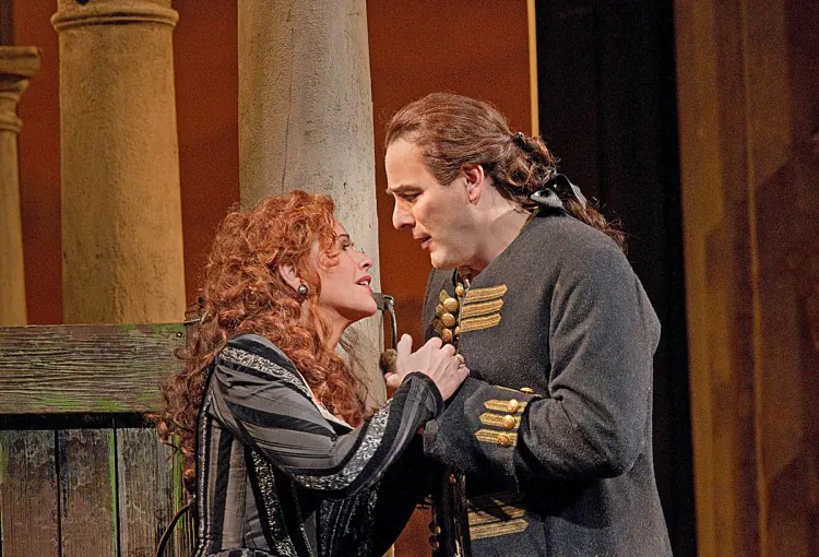 Rodelinda (Renée Fleming) and Bertarido (Andreas Scholl) during a tender moment. Handel's "Rodelinda" is currently playing at the Metropolitan Opera. (Ken Howard/Metropolitan Opera)