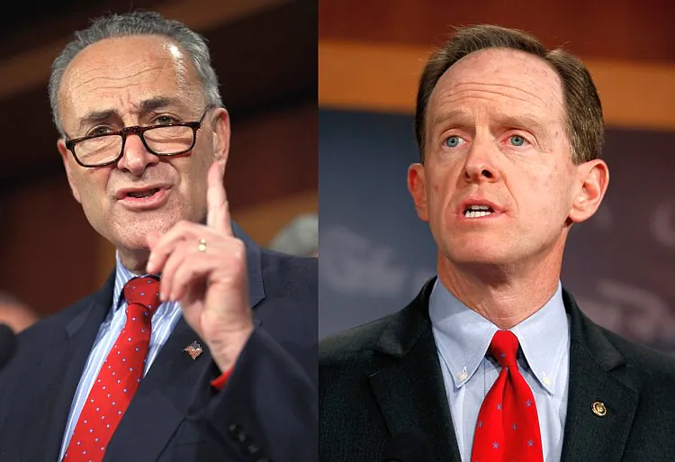 Sen. Charles Schumer (D-N.Y.) (L), and Sen. Pat Toomey (R-Penn.) appeared on Sunday talk shows to present both Democratic and Republican viewpoints on why the congressional supercommittee failed to reach a debt reduction compromise last week. (Chip Somodevilla/Getty Images)