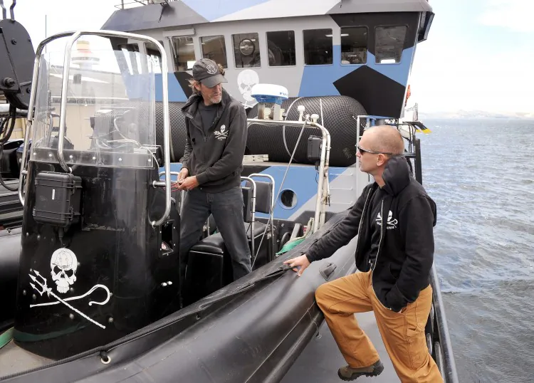 A stock photo of Sea Shepherd Conservation Society environmentalists in Hobart, Australia on Dec. 13, 2011. Sea Shepherd vessels prevented the refueling of a Japanese whaling fleet on Wednesday that has effectively halted the hunt for the rest of the season. (William West/AFP/Getty Images)
