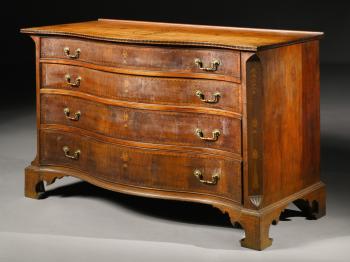 CHIPPENDALE: American craftsmanship shines in this Searls family Chippendale highly inlaid cherry wood and mahogany chest of drawers, Massachusetts, circa 1800, estimated at $250,000 to $700,000. (Courtesy of Sotheby's) CHIPPENDALE: American craftsmanship shines in this Searls family Chippendale highly inlaid cherry wood and mahogany chest of drawers, Massachusetts, circa 1800, estimated at $250,000 to $700,000. (Courtesy of Sotheby's)
