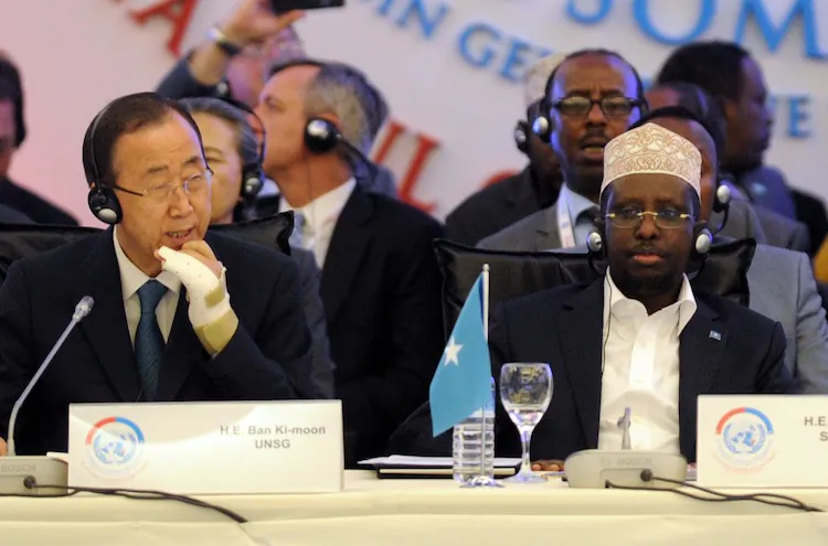 Somalia's President Sheikh Sharif Sheikh Ahmed (R) and UN Secretary-General Ban Ki-moon(L) attend the Istanbul Conference on Somalia in Istanbul on June 1. (Bulent Kilic/AFP/GettyImages)