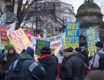 Members of the public and Sinn Fein political party protest outside government buildings after The Minister for Finance, Brian Lenihan's outlined Ireland's toughest budget in the history of the Irish state on Tuesday. (Martin Murphy/The Epoch Times) Members of the public and Sinn Fein political party protest outside government buildings after The Minister for Finance, Brian Lenihan's outlined Ireland's toughest budget in the history of the Irish state on Tuesday. (Martin Murphy/The Epoch Times)