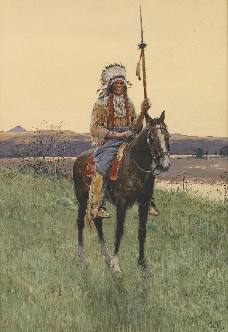 “Southern Plains Indian Warrior,” 1894, by American artist Henry F. Farny (1847–1916), 16 inches by 11 inches. (Courtesy of Bonhams)