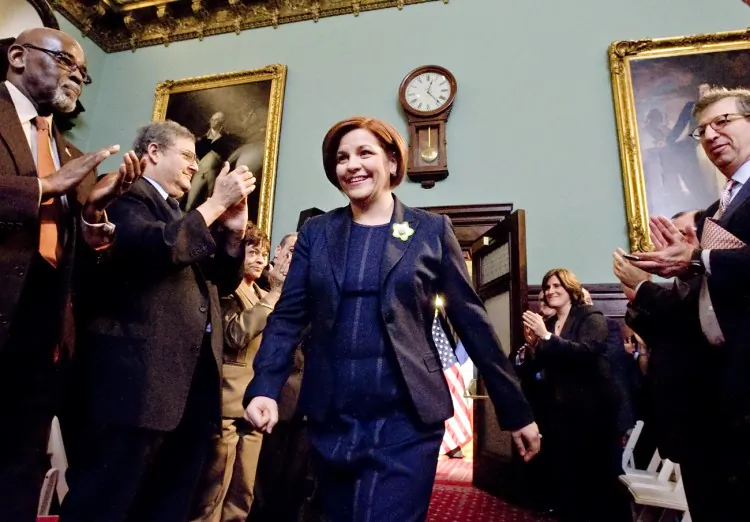 New York City Council Speaker Christine Quinn before giving her State of the City speech, Feb. 11. (Courtesy of William Alatriste)