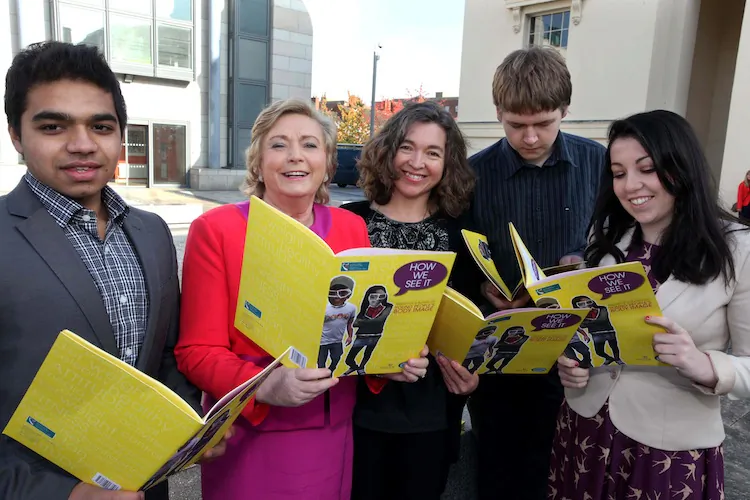 At the launch of 'How We See It: Report of a Survey on Young People's Body Image, L to R; Arsalan Ahmad - Dail na nOg Council and Laois Comhairle na nOg, Frances Fitzgerald, T.D. Minister for Children and Youth Affairs, Dr Angela O'Connell, University College Cork, Michael O hOgain - Dail n nOg Council; Clare Comhairle na nOg and Kaila Dunne Dail na nOg Council; Limerick City Comhairle na nOg. (Courtesy of Department of Children and Youth Affairs)