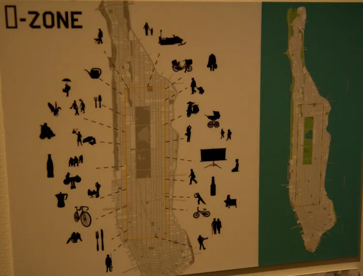 Extending Manhattan into the Harlem River is a speculative design being exhibited at the Museum of the City of New York. (Zack Stieber/The Epoch Times)