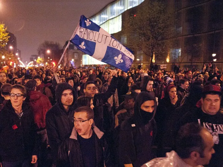 Students protest in Montreal on April 26. The Canadian Federation of Students is warning that student debt across Canada is reaching “dangerous levels.” (Rogerio Barbosa/AFP/GettyImages)