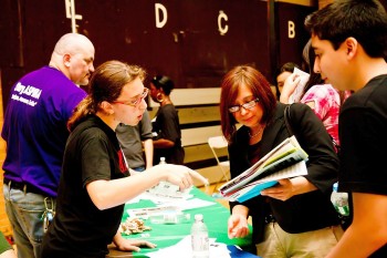 A Stuyvesant High School student speaks with prospective students about her school at the Citywide High School Fair in Brooklyn on Sunday. (Tara MacIsaac/The Epoch Times) A Stuyvesant High School student speaks with prospective students about her school at the Citywide High School Fair in Brooklyn on Sunday. (Tara MacIsaac/The Epoch Times)