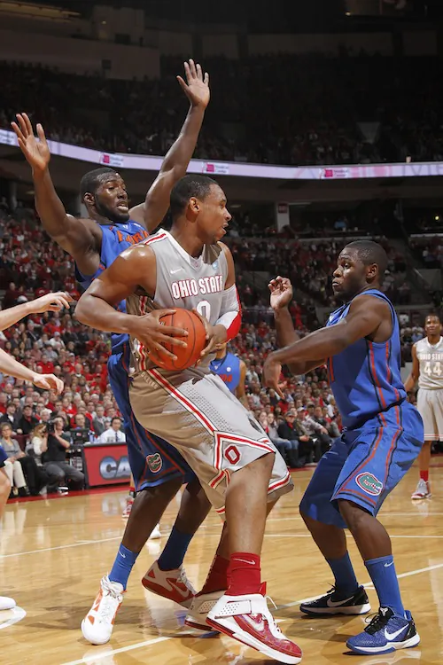 Ohio State will need plenty out of Jared Sullinger (C) to get past Duke Tuesday. (Joe Robbins/Getty Images)