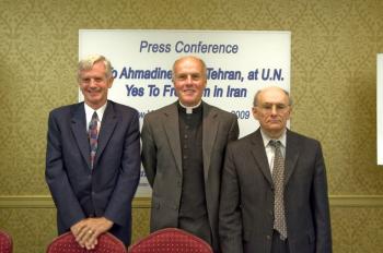 (L-R) David Kilgour, former Canada Secretary of State for Asia-Pacific; Rev. Dr. Davide Lowry, director of the Center for Peace and Reconciliation; and David Matas, director of the International Center for Human Rights and Democratic Development at a press conference condemning Iranian President Ahmadinejad's presence at the United Nations General Assembly. (Aloysio Santos/The Epoch Times)