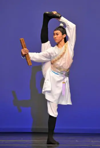 Tony Xue's dance performance 'Junior Han Xin,' an homage to the great historical Chinese General, earned him a share of first prize in the Junior Male competition. (Edward Dai/ The Epoch Times)
