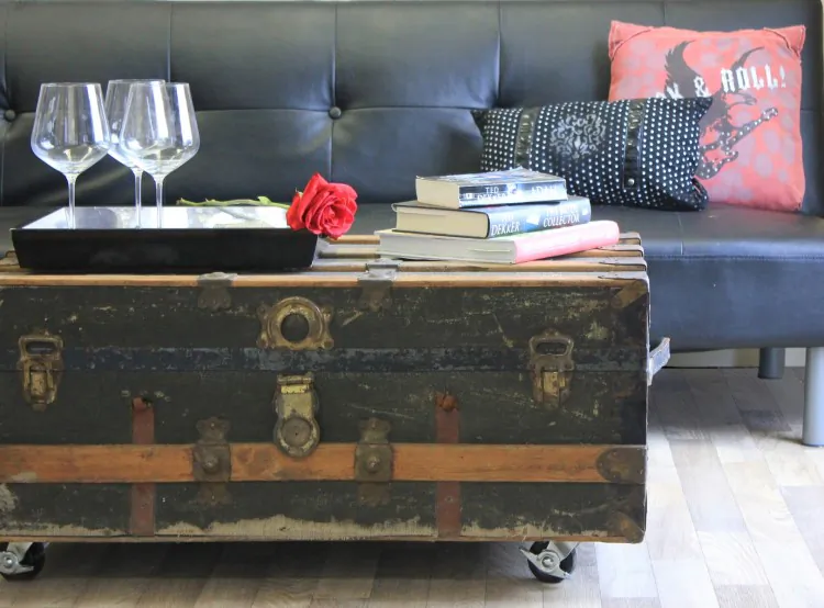 An old trunk transformed into a trendy industrial-looking coffee table. (CHT Media)