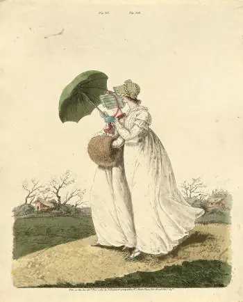 Morning dresses, 1801, plate in Gallery of fashion, vol. VII, 1 November 1801-02, published by Nicolaus Heideloff, London, hand-colored etching, Julian Robinson Collection. Purchased, 1976 (National Gallery of Australia, Canberra)