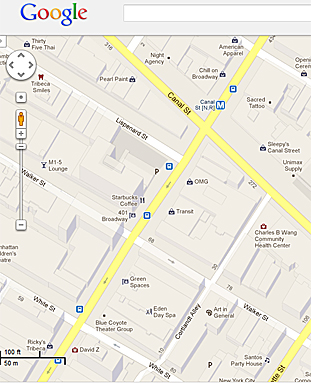 Screenshot of a Google map of lower Manhattan where you can see a few of the subway stops. Later subway service information will be added by Google to its maps. (The Epoch Times)