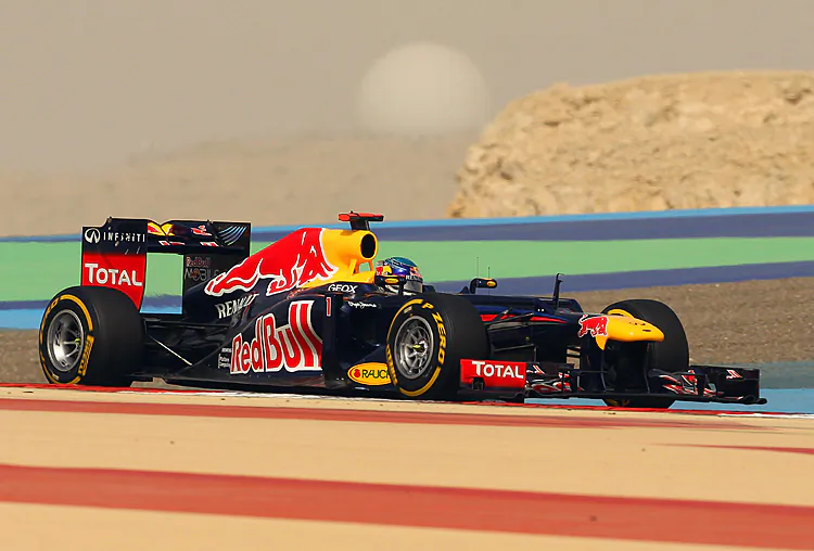 Red Bull Racing's Sebastian Vettel drives during the qualifying session for the Formula One Bahrain Grand Prix. (Karim Jaafar/AFP/Getty Images)