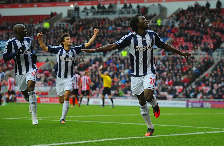 Romelu Lukaku of West Bromwich Albion celebrates after scoring the game-winning goal to make it 3–1 over Sunderland at the Stadium of Light on Nov. 24, 2012 in Sunderland, England. (Michael Regan/Getty Images)