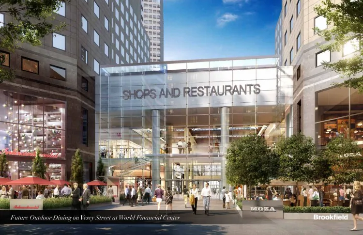 Rendition of an indoor eatery at Brookfield Place, formerly the World Financial Center. (Brookfield Office Properties)