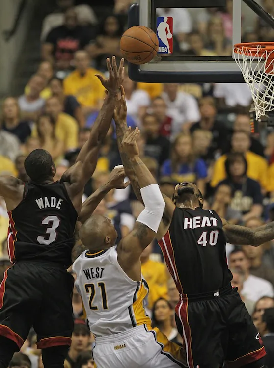 LeBron James scored 40 points, grabbed 18 rebounds, and dished out 9 assists in the Heat's 101–93 win over the Pacers Sunday. (Jonathan Daniel/Getty Images)