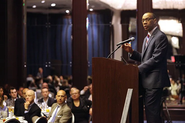 New York City Department of Education Chancellor Dennis Walcott addresses the ABNY breakfast on Thursday morning in Midtown Manhattan, proposing two policy changes to improve the quality of teachers in New York City Public Schools. (Photo courtesy of the Mayor's Office/Edward Reed)