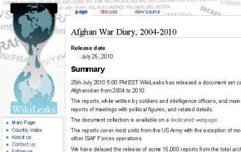 A screen shot from the Wikileaks website shows the July 25 posting of a collection of leaked classified U.S. documents pertaining to the war in Afghanistan. (Epoch Times Staff)
