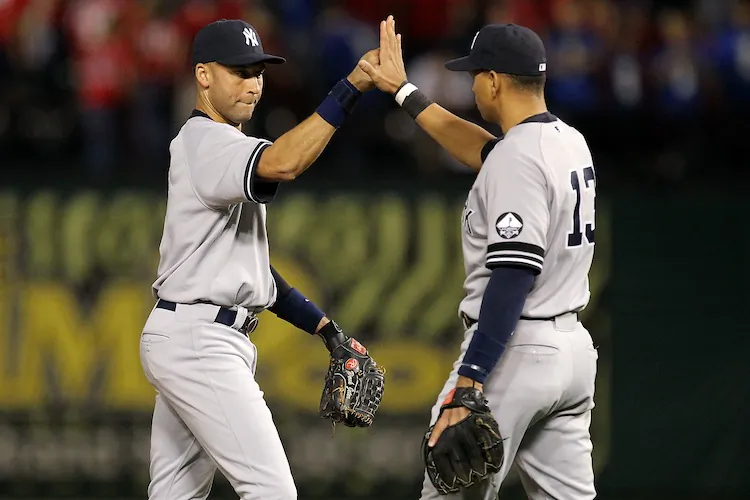 Derek Jeter (L) and Alex Rodriguez (R) have been to the playoffs seven of the eight seasons they've been teammates. (Ronald Martinez/Getty Images)