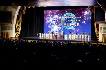 Shen Yun Performing Arts Touring Company at the curtain call following its last performance at Radio City Music Hall, New York, on February 21. (Dai Bing/The Epoch Times)