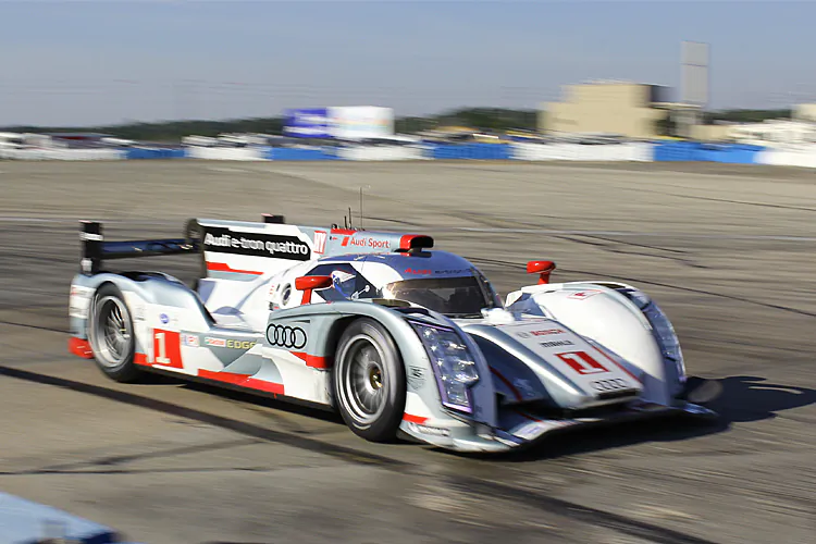 Marcel Fässler in the #1 Audi R18 e-tron quattro was quickest in Friday morning practice for the ALMS Twelve Hours of Sebring. (James Fish/The Epoch Staff)