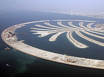 The man-made palm-shaped islands in the oil-rich Gulf emirate of Dubai is not sinking, according to state-owned developer Nakheel. (Karim Sahib/AFP/Getty Images)