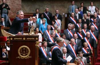 France's Parliament president Bernard Accoyer (L) gestures during a session at the National Assembly on September 15 in Paris. Lawmakers in the National Assembly voted by 329 to 233 to approve the pension reform bill. (PIERRE VERDY/AFP/Getty Images)