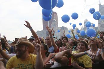 Blue balloons are released during a performance at Lollapalooza 2007. The music and arts festival takes place every year in Grant Park. (Jeff Gentner/ Getty Images) Blue balloons are released during a performance at Lollapalooza 2007. The music and arts festival takes place every year in Grant Park. (Jeff Gentner/ Getty Images)